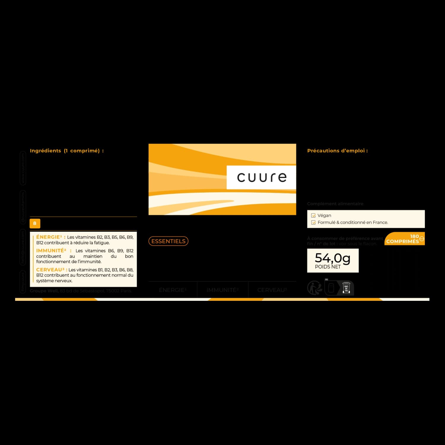 B Complexe Cuure, étiquette nutritionnelle