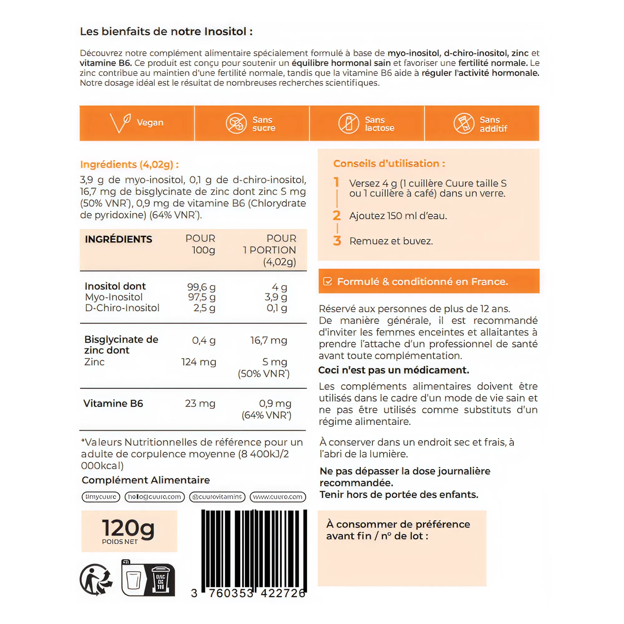 Inositol Cuure, label