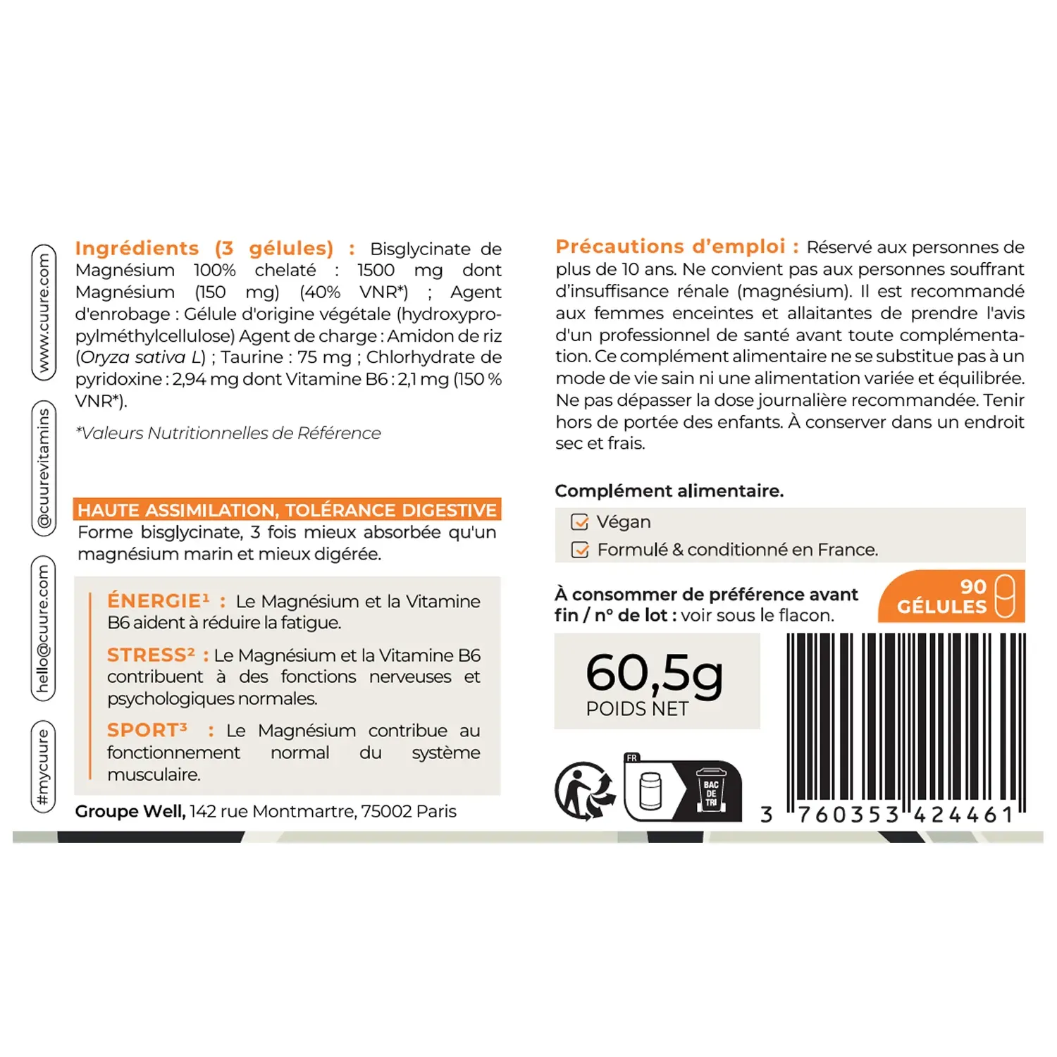 Magnésium Bisglycinate étiquette